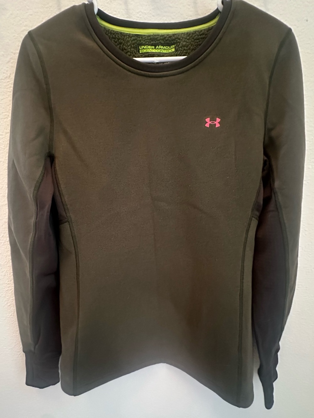 Under Armour Olive Green Crewneck Sweater with Pink Logo